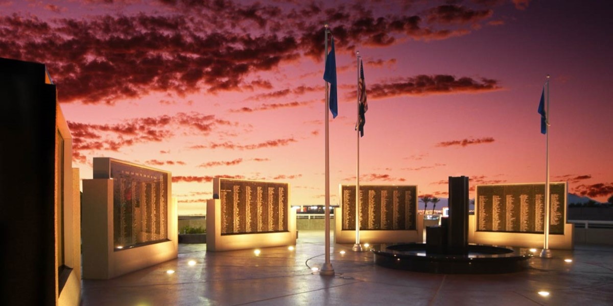 Veteran Memorial Wall  at sunset.