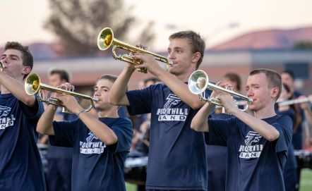 Close up of Foothill Falcons Band's trumpet section 